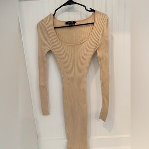 Hera Collection Tan Ribbed Midi Dress
